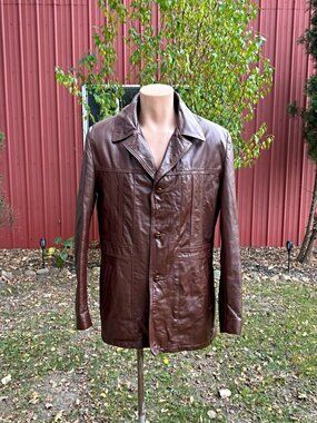 Vintage 70s Reed Sportswear Brown Leather Mod Disco Blazer Style Jacket~44~